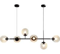 ZJIEDB Luminaire rectangulaire Moderne du Milieu du siècle, Lustre linéaire en Forme de Globe en Verre à 6 lumières, luminaire Suspendu linéaire Noir Vintage, éclairage d'îlot de Cuisine réglable,