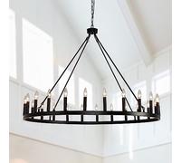 ZJIEDB Lustre d'éclairage de Luxe Wagon Wheel Light, Lustre d'éclairage de Luxe Rond pour Porche extérieur, luminaire 24 lumières, Style Bougie Noire du Milieu du siècle, Grand Lustre d'éclairage d