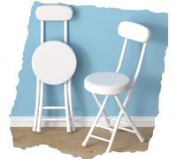 ZJIEX Tabouret De Bar Tabouret Pliant en Cuir PU, Chaise De Bar Pliable avec Dossier Et Assise Rembourrés, Tabouret De Cuisine Hauteur 45cm, pour Salle À Manger Pub Et Bistro (Color : White, Size :