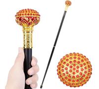ZJIEYU Canne de Marche en Acier, Pommeau Boule à Motif Fleur Diamant Rouge | 36,2 pouces, style britannique, en métal, antidérapante, démontable, tendance, luxueuse, style britannique