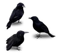 ZJILIXIA Corbeau d'halloween Décoration,Corbeaux Noirs Artificiels,Fait à La Main De Corbeaux Noirs Plumes,pour Halloween Horreur Party, Nuit des Sorcières,Horreur Déco d'halloween (3 Pièces)