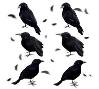 ZJILIXIA Corbeau d'halloween Décoration,Corbeaux Noirs Artificiels,Fait à La Main De Corbeaux Noirs Plumes,pour Halloween Horreur Party, Nuit des Sorcières,Horreur Déco d'halloween (6 Pièces)