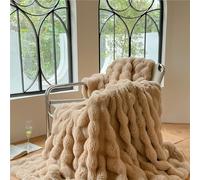 ZJIQOH Plaid Canapé Grande Taille Lestée et Épais, Couverture Lit 2 Personnes Doux et Cocooning, Fausse Fourrure De Lapin Moelleuse et Chaude pour Lit, Canapé, Sofa(Light Brown,120 x 200 cm)