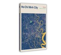 ZJIXAOSD Impression sur toile représentant la carte de Ho Chi Minh-Ville du Vietnam - Décoration murale pour maison, bar, restaurant, garage, café - 40 x 60 cm