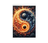 ZJIXAOSD Impression sur toile représentant le Yin et le Yang du soleil et de la lune flamboyants - Équilibre cosmique - Énergie mystique du feu et de la glace - Décoration murale moderne - 50 x 75 cm