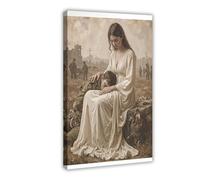 ZJIXAOSD Impression sur toile représentant une scène de guerre touchante, une femme en deuil et un soldat, une tragédie historique - Décoration murale esthétique pour chambre, bureau, 50 x 75 cm