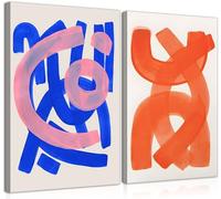 ZJJARTYB Lot de 2 toiles abstraites colorées à rayures - Art mural moderne - Bleu, orange, rose - Impressions de peinture à l'aquarelle - Peinture géométrique - Images minimalistes - Décoration