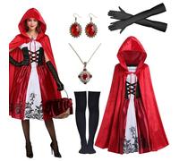 ZJKUBOIS Costume de petit chaperon rouge pour femme - Robe rouge et blanche et cape de petit chaperon rouge - Costume de conte de fées - Costume de carnaval pour femme (M)