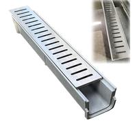 ZJKXJH Caniveau Exterieur Caniveaux de Drainage Linéaires Larges en Résine SMC avec Couvercle en Acier Inoxydable, Caniveaux de Drainage Résistants Aux Intempéries pour Patios(3 Packs,60x11x15cm)