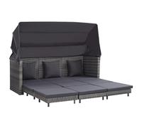 ZJMTOCYU Canapé-lit extensible 3 places avec toit, rotin résistant aux intempéries, coussins confortables, gris