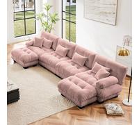 ZJMTOCYU Free Combinaison Canapé modulaire sectionnel avec accoudoirs traversins, design en forme de U pour salon, canapé nuage 4 places avec 2 ottomans, rose