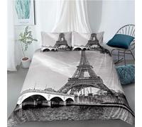 ZJMZF Parure de lit Tour Eiffel 135 x 200 cm - Impression 3D - Paris Romance - Style français - En microfibre (220 x 240 cm + 75 x 50 cm x 2, A1)