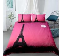 ZJMZF Parure de lit Tour Eiffel 135 x 200 cm - Impression 3D - Paris Romance - Style France - En microfibre - Housse de couette et taie d'oreiller (155 x 220 cm + 75 x 50 cm x 2, A2)