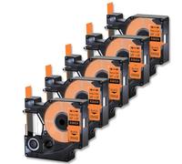 ZJNWTVUH 5 PK IND Étiquettes 9 mm 18434 Ruban d'étiquettes Noir sur Orange Compatible avec Les imprimantes d'étiquettes 1000 5000 5200 Ajustement Universel Remplacement du marché secondaire
