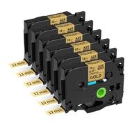 ZJNWTVUH De Ruban adhésif de Remplacement Compatible avec étiqueteuse TZe 231 Blanc, 12 Mm, Compatible avec TZ 231 221 211,(Black on Gold 6pk)