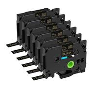 ZJNWTVUH De Ruban adhésif de Remplacement Compatible avec étiqueteuse TZe 231 Blanc, 12 Mm, Compatible avec TZ 231 221 211,(Gold on Black 6pk)