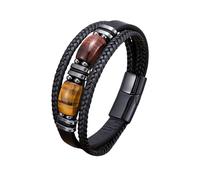 ZJPJMXNN Bracelet Cuir,Bracelets En Cuir Avec Pierre Œil De Tigre Naturelle, Bracelets En Cuir Tressé Multicouches Tissés À La Main, Bijoux Énergétiques Pour Hommes Tigre Rouge Jaune