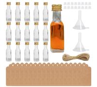 ZJRung Mini Bouteille en Verre 20ml Réutilisable pour Liqueur avec Bouchon Jaune, Entonnoir et Ficelle de Jute
