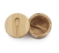 ZJT Boîte à sel,Boîte à sel magnétique en bois avec un ou deux compartiments et une cuillère pour l'assaisonnement, Pour ranger les épices comme le sel,Petite cuillère en bois comme cadeau