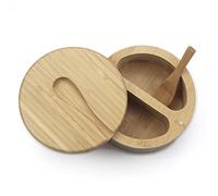 ZJT Boîte à sel,Boîte à sel magnétique en bois avec un ou deux compartiments et une cuillère pour l'assaisonnement, Pour ranger les épices comme le sel,Petite cuillère en bois comme cadeau