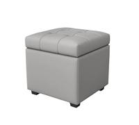 ZJTHY Ottomans en cuir avec couvercle en mousse haute résilience repose-pieds, pouf rembourré robuste, pouf ottoman carré gris