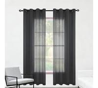 ZJUNLI Rideaux Voilages 240 x 240 cm Anti Froid et Chaleur Rideau Transparent Jolis Transparent Maison Chambre Salon Fenêtre, Noir