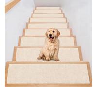 ZJUNLI Tapis D'Escalier Lot de 5, Couvre Marche Escalier 18x50cm Beige | Tapis Pour Marches D'Escalier 100% Polyester, Lavable En Machine, Dos Tpe Antidérapant, Pour Enfants Âgées Chiens