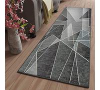 ZJXSNEH Moderne Motifs Géométriques Tapis de Salon Chambre pour Les Chambres Tapis Cuisine Devant evier Tapis de Couloir Lavable antiderapant Long Absorbant Géométrie Grise 60X240CM Rectangle