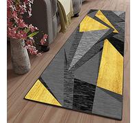 ZJXSNEH Tapis de Passage Couloir Cuisine Moderne Long Antiderapant Tissu en Polyester for Salon Chambre Entree Tapis à Motif de Géométriques Couleur Gris Jaune 40X60CM/15.72X23.58inches Rectangle