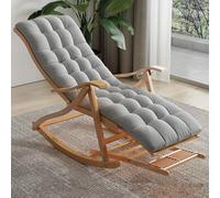 ZJYIGOWL Chaise À Bascule en Bois pour Adultes Corpulents Fauteuils Inclinables Pliables Chaises en Bambou D'intérieur Réglable Fauteuils De Détente À Bascule avec Coussin(Gray A)
