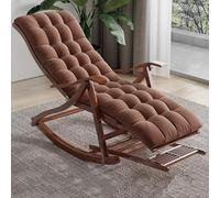 ZJYIGOWL Chaise À Bascule en Bois pour Adultes Corpulents Fauteuils Inclinables Pliables Chaises en Bambou D'intérieur Réglable Fauteuils De Détente À Bascule avec Coussin(Brown B)