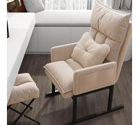 ZJYIGOWL Chaise D'appoint Moderne Fauteuil De Lecture avec Structure Métallique Robuste Et Coussin Lombaire Fauteuil Lounge en Lin pour Le Bureau Ou Les Espaces De Lecture(Khaki,with Ottoman)