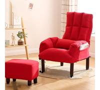 ZJYIGOWL Chaise en Tissu Lin avec Dossier Inclinable À 6 Positions Fauteuil Lounge Rembourré avec Structure en Bois Massif Et Coussin Moelleux pour Salon, Chambre À Coucher, Balcon(Rosso,B)