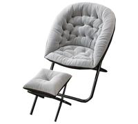 ZJYIGOWL Chaise Saucer Confortable Fauteuils Lounge Rembourrés Chaises D'appoint Pliants Surdimensionnés avec Structure Métallique Fauteuil pour Salon Ou Chambre À Coucher(Grey,Ottoman)