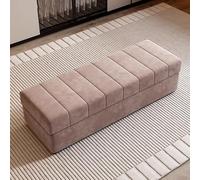 ZJYIGOWL Ottomane Rectangulaire Banquette Ottomane De Rangement en Velours avec Assise Rembourrée Moelleuse Grande Banquette D'entrée Ou De Pied De Lit Tabouret Repose-Pieds(Khaki,60CM)