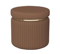 ZJYIGOWL Petit Repose-Pieds Rond Pouf D'entrée Banc Ottoman Chaise De Maquillage Ronde Rembourrée Repose-Pieds en Cuir pour Changer De Chaussures dans La Chambre À Coucher Ou Le Bureau(Bruin)