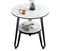 ZJYIGOWL Table D'appoint Ronde avec Plateau À Motif Marbré Bout De Canapé À Deux Niveaux avec Pieds en Métal pour Le Salon Table De Chevet pour Petits Espaces avec Étagère Ouverte(Bianco,60cm)