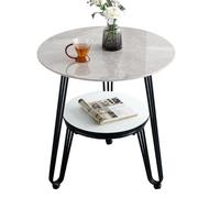 ZJYIGOWL Table D'appoint Ronde avec Plateau À Motif Marbré Bout De Canapé À Deux Niveaux avec Pieds en Métal pour Le Salon Table De Chevet pour Petits Espaces avec Étagère Ouverte(Grey,70cm)