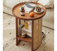 ZJYIGOWL Table D'appoint Ronde avec Structure Stable Plateau Décoratif avec Étagère De Rangement pour Les Collations Et Les Livres Table De Chevet À Deux Niveaux pour Canapé(Bruin,B)