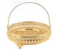 Zjythocyber Plateau à fruits rétro rond, assiette à dessert vintage en alliage avec poignée, grand plateau à gâteaux décoratif pour les fêtes, bars et le service à domicile