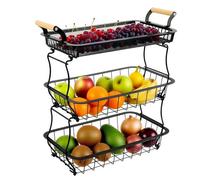 Zjyufy Corbeille à Fruits 3 Niveaux avec 2 Crochets à Bananes, Panier en Maille Métallique pour Plan de Travail, Support de Rangement pour Fruits, Légumes, Oignons, Pommes de Terre, Pain et Snacks