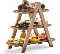 Zjyufy Plateau de service rectangulaire à 3 étages en bois rustique pour fêtes, remise de diplôme, mariage, fête d'anniversaire, pique-nique