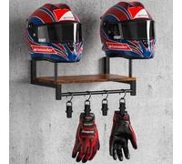 Zjyufy Porte Casque Moto Mural, support mural rétro avec planches en bois, 2 supports de casque pour gilet tactique, casque, plaque, moto, football et équipement de cyclisme