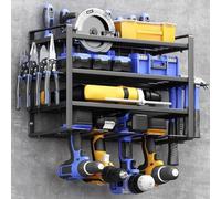 Zjyufy Porte-outils mural, étagère de rangement à 4 couches, pour charge de 68 kg, organisateur en fer robuste pour perceuses sans fil, avec 4 emplacements, idéal pour atelier, garage et établi