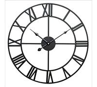 ZJYWMM Grande Horloge Murale de Jardin en Plein air Grands Chiffres Romains Horloge Murale géante en métal à Face Ouverte Noire en Fer forgé-40cm, Noir, 50CM