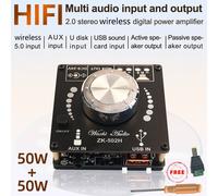 ZK 502H 2x50W HiFi 2.0 haut parleur double canal carte d'amplificateur de puissance numérique sans fil AUX Audio stéréo Bluetooth compatible 5.0 Amp