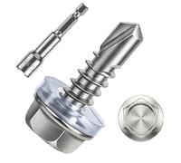 ZKAILCF Vis Autoforeuse Metal Inox 410 Vis Autoperforante 4.8x16mm 100Stk avec Rondelles D'étanchéité EPDM Fixation étanche et 1 Douilles Hexagonale pour Metal Bac Acier Bois Tôle Placo Toiture