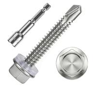 ZKAILCF Vis Autoforeuse Metal Inox 410 Vis Autoperforante 4.8x32mm 100Stk avec Rondelles D'étanchéité EPDM Fixation étanche et 1 Douilles Hexagonale pour Metal Bac Acier Bois Tôle Placo Toiture