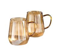 ZKALQECNF Lait Lot de 2 tasses à café en verre, 350 ml (11,8 oz), borosilicate transparent avec anse, for, jus et boissons lactées Boissons(Amber)