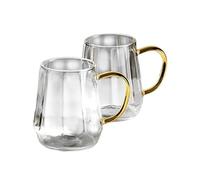 ZKALQECNF Lait Lot de 2 tasses à café en verre, 350 ml (11,8 oz), borosilicate transparent avec anse, for, jus et boissons lactées Boissons(Transparent)